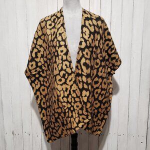NEW Loft XS S Black Brown Cheetah Kimono Wrap Top Oversized Short Sleeve Open